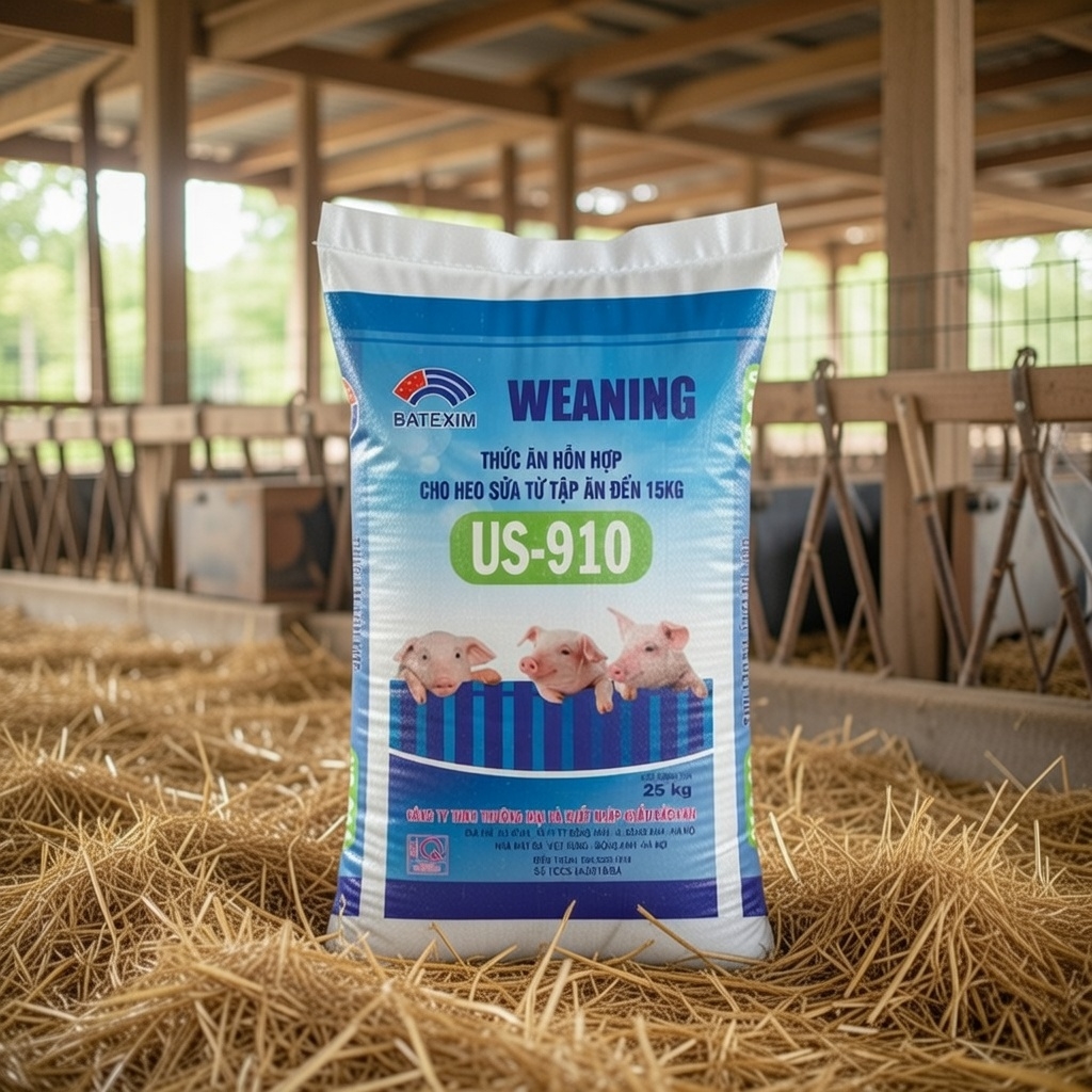 Heo con đang tập ăn